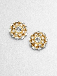 A simply chic design encrusted in sparking crystals. CrystalsGlassGoldtoneSize, about .55Post backImported A simply chic design encrusted in sparking crystals. CrystalsGlassGoldtoneSize, about .55Post backImported