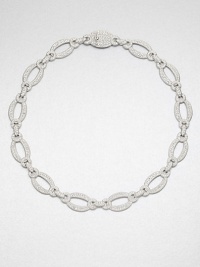 A graceful design featuring link in various shapes accented in pavé crystals. CrystalsRhodium-plated brassLength, about 16Box and tongue closureImported A graceful design featuring link in various shapes accented in pavé crystals. CrystalsRhodium-plated brassLength, about 16Box and tongue closureImported