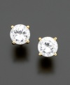 Enjoy a new dimension of sparkle with round-cut cubic zirconia stud earrings (1-1/2 ct. t.w.). Set in 18k gold over sterling silver; by B. Brilliant.