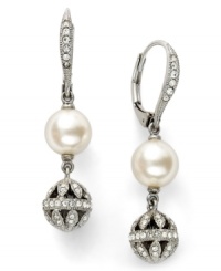 Poise, polish, and the perfect finishing touch. Eliot Danori's subtle drop earrings feature crystal-accented drops and leverback along with simulated pearls (8 mm). Crafted in rhodium-plated mixed metal. Approximate drop: 3/4 inches. Poise, polish, and the perfect finishing touch. Eliot Danori's subtle drop earrings feature crystal-accented drops and leverback along with simulated pearls (8 mm). Crafted in rhodium-plated mixed metal. Approximate drop: 3/4 inches.