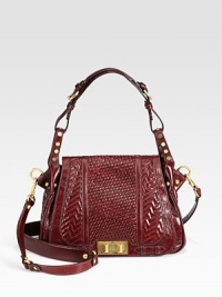 A beautiful textured style in shiny leather with radiant hardware.Adjustable top handle, 6½-7¾ dropDetachable shoulder strap, 20 dropDouble turnlock flap closureOne inside zip pocketTwo inside open pocketsCotton lining11½W X 9H X 4½DImported A beautiful textured style in shiny leather with radiant hardware.Adjustable top handle, 6½-7¾ dropDetachable shoulder strap, 20 dropDouble turnlock flap closureOne inside zip pocketTwo inside open pocketsCotton lining11½W X 9H X 4½DImported