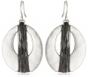 Kenneth Cole New York Silver-Tone and Hematite-Color Wire Wrapped Oval Hoop Drop Earrings