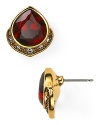 Play Deco-inspired dress up with these shapely Carolee button earrings, dipped in gold plate with a garnet-colored stone center.