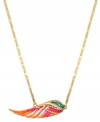 A whimsical wing necklace with vibrant pops of color. This high flying mixed metal design from RACHEL Rachel Roy features gold-plating, center wing charm and glass stone accents. Approximate length: 16 inches + 2 inch extender. Approximate drop: 5/8 inch.