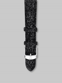 A glittery leather band with a silvertone metal buckle. Fits Michele 18mm watchesImported A glittery leather band with a silvertone metal buckle. Fits Michele 18mm watchesImported