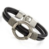 Stunning Mens Black Roman Style Leather Steel Bracelet Cuff