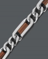 Take your look to a new level with bold, edgy style. Men's bracelet features a durable, modern design highlighting a curb link chain set in stainless steel with wooden accents. Approximate length: 8-1/2 inches.