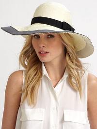 This high-contrast style features a grosgrain ribbon and wood trimmed brim. CelluloseWood trimBrim, about 5Clean with damp clothMade in Italy This high-contrast style features a grosgrain ribbon and wood trimmed brim. CelluloseWood trimBrim, about 5Clean with damp clothMade in Italy