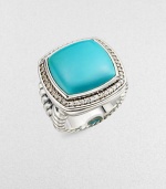 From the Albion Collection. A classic Yurman design, offering a smooth cushion of brilliant turquoise, framed in diamonds, on a split cable band of sterling silver.Diamonds, 0.48 tcw Turquoise Sterling silver About 1 square Imported