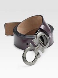 Smooth Italian leather has a versatile design and polished double gancini brass buckle with subtle logo engraving.CalfskinBrass buckleAbout 1¼ wideMade in Italy Smooth Italian leather has a versatile design and polished double gancini brass buckle with subtle logo engraving.CalfskinBrass buckleAbout 1¼ wideMade in Italy