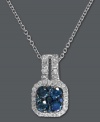 What's sparkle without a little color? Bella Bleu by Effy Collection adds vivacity to this stunning square-shaped pendant with the addition of round-cut blue diamonds (3/4 ct. t.w.). Set in 14k white gold and trimmed with round-cut white diamonds (1/4 ct. t.w.). Approximate length: 18 inches. Approximate drop: 5/8 inch.