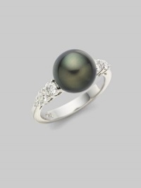 A smooth Black South Sea pearl is showcased on a 18K white gold band with diamond accents.9mm Black South Sea cultured pearl Diamond, 0.47 tcw 18K white gold Imported Additional Information Women's Ring Size Guide A smooth Black South Sea pearl is showcased on a 18K white gold band with diamond accents.9mm Black South Sea cultured pearl Diamond, 0.47 tcw 18K white gold Imported Additional Information Women's Ring Size Guide