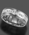 Embrace modern beauty. This polished, men's ring by Triton boasts a comfortable fit and highlights nine, round-cut diamonds (1/4 ct. t.w.). Uniquely set in tungsten carbide and sterling silver inlay. Approximate width: 8 mm. Sizes 8-15.