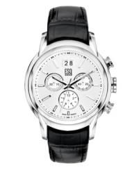 Perfect for work or play. This ESQ by Movado watch features a black croc-embossed leather strap and round stainless steel case. Silvertone textured chronograph dial with three subdials and date window. Swiss quartz movement. Water resistant to 30 meters. Two-year limited warranty. Perfect for work or play. This ESQ by Movado watch features a black croc-embossed leather strap and round stainless steel case. Silvertone textured chronograph dial with three subdials and date window. Swiss quartz movement. Water resistant to 30 meters. Two-year limited warranty.