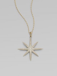 A dazzling diamond starburst, set in gleaming sterling silver, hangs from a gold barley chain in this shimmering style.Diamonds, .35 tcw14k yellow gold and sterling silverChain length, about 18Pendant length, about 1¾Spring ring claspMade in USA A dazzling diamond starburst, set in gleaming sterling silver, hangs from a gold barley chain in this shimmering style.Diamonds, .35 tcw14k yellow gold and sterling silverChain length, about 18Pendant length, about 1¾Spring ring claspMade in USA