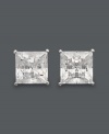 Over nine carats worth of brilliant sparkle! Arabella's luminous stud earrings will turn heads with princess-cut Swarovski zirconias (9-3/4 ct. t.w.). Post setting crafted in 14k white gold. Approximate diameter: 8 mm.