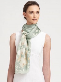 Delicate floral print graces this luxurious silk style.SilkAbout 25½ X 71Dry cleanMade in Italy Delicate floral print graces this luxurious silk style.SilkAbout 25½ X 71Dry cleanMade in Italy
