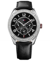 A leather timepiece from Tommy Hilfiger with ladylike sparkle. A leather timepiece from Tommy Hilfiger with ladylike sparkle.