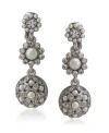 Add a little frosting with these icy white drops by Carolee. Sweet and sumptuous, earrings feature white glass pearls and sparkling glass crystals. Crafted in silvertone mixed metal. Brass clip backing. Approximate drop: 1-1/2 inches.