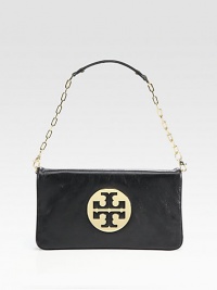 Convertible leather design with a removable shoulder strap and finished with the iconic logo.Removable chain and leather shoulder strap, 19½ drop Flap closure One zip pocket under flap Canvas lining 11W X 6½H X ¼D Imported Convertible leather design with a removable shoulder strap and finished with the iconic logo.Removable chain and leather shoulder strap, 19½ drop Flap closure One zip pocket under flap Canvas lining 11W X 6½H X ¼D Imported
