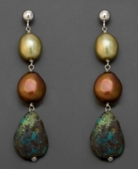 Exotic beauty. These drop earrings feature turquoise and off-shape baroque cultured freshwater pearl backed in sterling silver. Approximate drop: 1-1/2 inches. Exotic beauty. These drop earrings feature turquoise and off-shape baroque cultured freshwater pearl backed in sterling silver. Approximate drop: 1-1/2 inches.