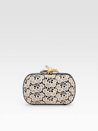 A truly feminine design with pretty floral lace on glossy patent leather.Detachable chain shoulder strap, 20½ dropTop clasp closureOne inside open pocketFully lined7W X 4½H X 1DImported A truly feminine design with pretty floral lace on glossy patent leather.Detachable chain shoulder strap, 20½ dropTop clasp closureOne inside open pocketFully lined7W X 4½H X 1DImported