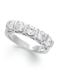 With its polished setting, and stunning five-stone design, this wedding band is the perfect celebration of marriage. Ring features five, round-cut, certified diamonds (1-1/2 ct. t.w.) in a 14k white gold setting. With its polished setting, and stunning five-stone design, this wedding band is the perfect celebration of marriage. Ring features five, round-cut, certified diamonds (1-1/2 ct. t.w.) in a 14k white gold setting.