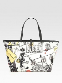 A vintage-inspired print covers this roomy carryall of sturdy nylon with sleek leather trim. Double leather top handles, 7½ dropTop zip closureOne inside zip pocketTwo inside open pocketsFully lined18¾W X 10½H X 5¾DMade in Italy A vintage-inspired print covers this roomy carryall of sturdy nylon with sleek leather trim. Double leather top handles, 7½ dropTop zip closureOne inside zip pocketTwo inside open pocketsFully lined18¾W X 10½H X 5¾DMade in Italy