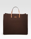 Dark brown Diamante embossed felt with cuir leather trim.Double handles, 5 dropEmbossed leather Gucci tagOpen topInterior metal D ringProtective metal feet18W X 15H X 7½DMade in Italy