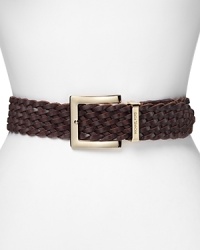 This braided MICHAEL Michael Kors is a textured take on a wardrobe essential, complete with a brilliant gold-tone square buckle. This braided MICHAEL Michael Kors is a textured take on a wardrobe essential, complete with a brilliant gold-tone square buckle.