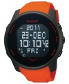 This digital watch from Pulsar features a comfortable, boldly colored strap and a variety of functions.