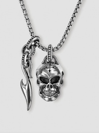 Unique neckwear features a finely detailed skull and Sparta accent in polished sterling silver. Includes 26 chain Skull: ½W X ¾H Sparta accent: ¼W X 1H Made in USA Unique neckwear features a finely detailed skull and Sparta accent in polished sterling silver. Includes 26 chain Skull: ½W X ¾H Sparta accent: ¼W X 1H Made in USA