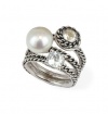 Honora Skinny Jeans Sterling Silver and White Freshwater Cultured Pearl with White Topaz Stack Ring LR5587WH7