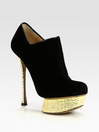 A hammered metal heel and architectural platform lift this runway-worthy velvet silhouette. Hammered painted metal heel, 5½ (140mm)Hammered painted platform, 1½ (40mm)Compares to a 4 heel (100mm)Velvet upperSide zipLeather lining and solePadded insoleMade in Italy A hammered metal heel and architectural platform lift this runway-worthy velvet silhouette. Hammered painted metal heel, 5½ (140mm)Hammered painted platform, 1½ (40mm)Compares to a 4 heel (100mm)Velvet upperSide zipLeather lining and solePadded insoleMade in Italy