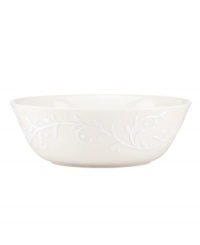 With an elegant white-on-white pattern featuring an embossed vine motif and radiant glaze, the Opal Innocence Carved large all-purpose bowl gets your table set for refined dining every day. With an elegant white-on-white pattern featuring an embossed vine motif and radiant glaze, the Opal Innocence Carved large all-purpose bowl gets your table set for refined dining every day.