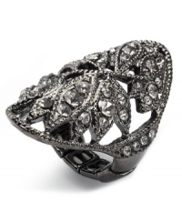 Strikingly shaped. An elegant oval silhouette defines this dramatic stretch ring from Style&co. Made in hematite tone mixed metal, it's embellished with glittering faceted glass. Ring adjusts to fit finger. Strikingly shaped. An elegant oval silhouette defines this dramatic stretch ring from Style&co. Made in hematite tone mixed metal, it's embellished with glittering faceted glass. Ring adjusts to fit finger.