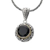 925 Silver & Round Faceted Onyx Pendant with 18k Gold Accents