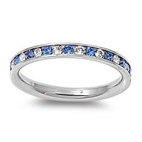 Stainless Steel Eternity Blue and Clear Cz Wedding Band Ring 3mm (3,4,5,6,7,8,9,10); Comes with Free Gift Box
