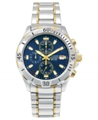 An impressive chronograph watch in sleek two-tone metal by Citizen. An impressive chronograph watch in sleek two-tone metal by Citizen.