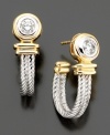 Sparkling round-cut diamonds (1/3 ct. t.w.) top the braided beauty of these two-tone twist diamond earrings, set in 14k yellow and white gold.