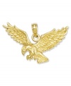Strength, courage and intuition are all presented here in this iconic eagle landing charm. Embellished in polished 14k gold. Chain not included. Approximate drop length: 7/10 inch. Approximate drop width: 1 inch.