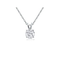 14K White Gold 1/4 Carat White Diamond Solitaire Pendant, 18 Inch Chain, Good Color and Clarity