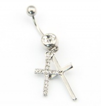 316L Surgical Steel 14 Guage Stainless Steel Double Cross Dangle Body Piercing Belly Barbell Navel Ring Bar 316L Surgical Steel 14 Guage Stainless Steel Double Cross Dangle Body Piercing Belly Barbell Navel Ring Bar