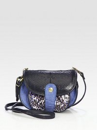 Mixed-media crossbody design crafted from lambskin, viper-embossed leather and python-embossed leather.Detachable shoulder strap, 23½ dropSnap flap closureOne outside snap flap pocket under flapMirror under flapThree inner compartmentsSix card slotsCotton lining6½W X 6H X 2½DImported Mixed-media crossbody design crafted from lambskin, viper-embossed leather and python-embossed leather.Detachable shoulder strap, 23½ dropSnap flap closureOne outside snap flap pocket under flapMirror under flapThree inner compartmentsSix card slotsCotton lining6½W X 6H X 2½DImported