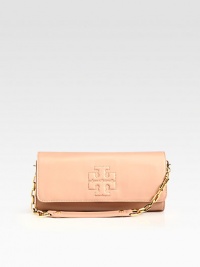 A signature stitched logo is at the center of this leather flap-top clutch with an optional chain shoulder strap. Detachable chain and leather shoulder strap, 8 dropMagnetic snap flap closureOne inside zip pocketCotton lining11W X 4½H X 2DImported A signature stitched logo is at the center of this leather flap-top clutch with an optional chain shoulder strap. Detachable chain and leather shoulder strap, 8 dropMagnetic snap flap closureOne inside zip pocketCotton lining11W X 4½H X 2DImported