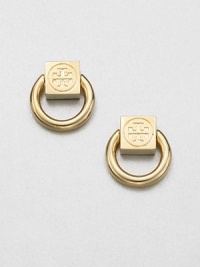 Chic door knocker design with signature logo detail. 16k goldplated on brassLength, about 1Post backImported Chic door knocker design with signature logo detail. 16k goldplated on brassLength, about 1Post backImported