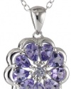 Sterling Silver Flower Tanzanite Pendant Necklace, 18