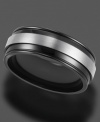Classic stripes in modern black titanium. This ring by Triton features an 8 mm band. Sizes 8-15.