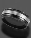 Classic stripes in modern black titanium. This ring by Triton features an 8 mm band. Sizes 8-15.
