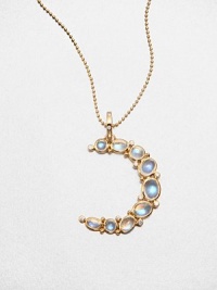 A celestial design with royal blue moonstones set in 18k gold and embellished with brilliant diamonds. Royal blue moonstoneDiamonds, .3 tcw18k goldSize, about 2Fixed baleMade in ItalyPlease note: Chain not included. A celestial design with royal blue moonstones set in 18k gold and embellished with brilliant diamonds. Royal blue moonstoneDiamonds, .3 tcw18k goldSize, about 2Fixed baleMade in ItalyPlease note: Chain not included.